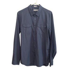 Calvin Klein Mens Long Sleeve Blue Checked Button-Up Shirt Size M Cotton